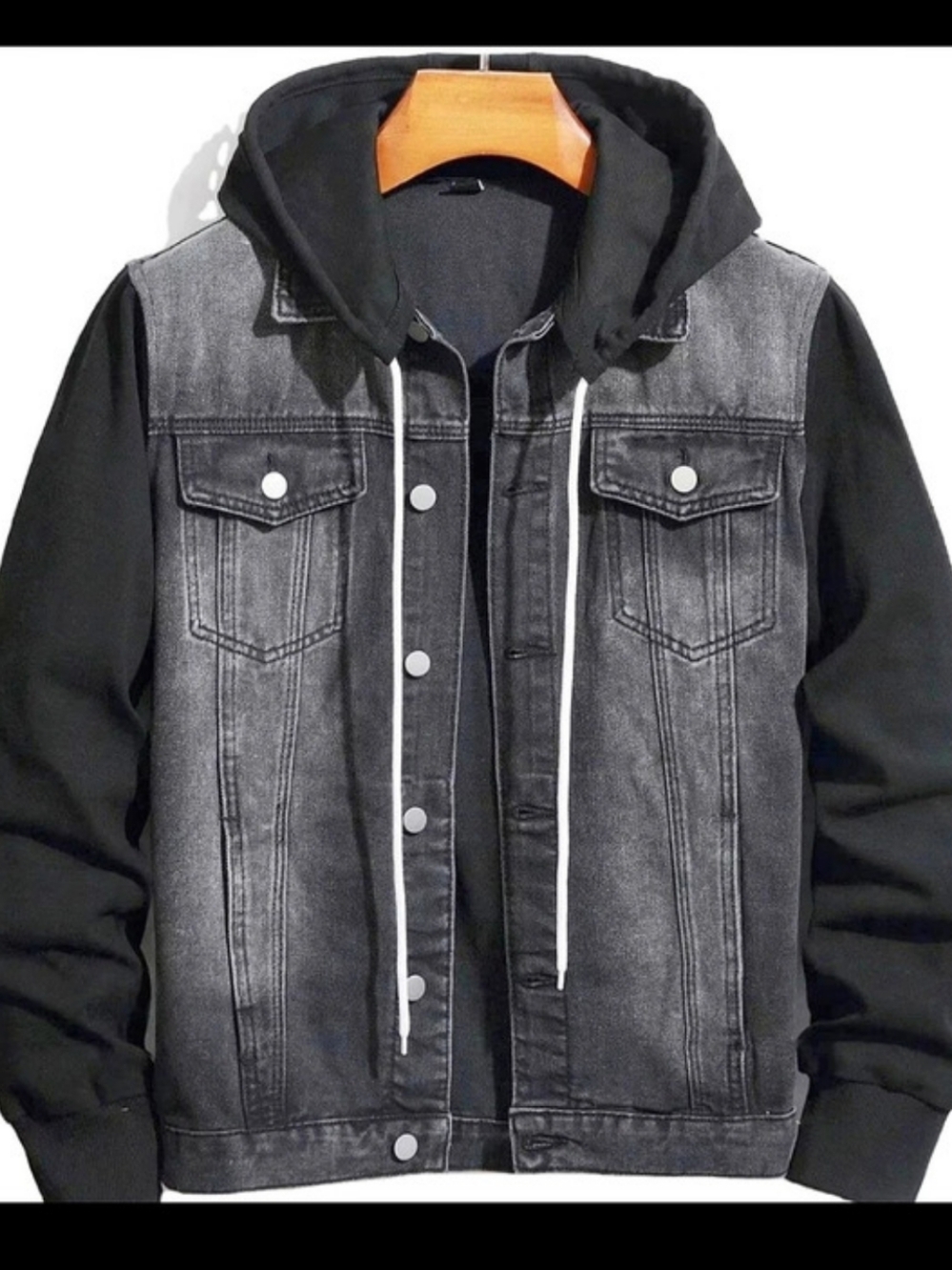 New Black Gray Hooded Denim Jacket 6 XL Men.